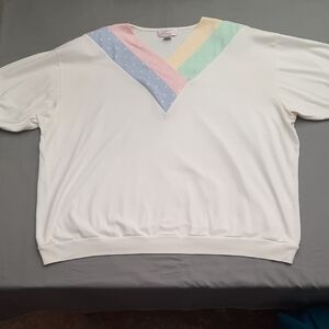 C.S.T. Studio White and Pastel V-Neck Sweatshirt Size 32W